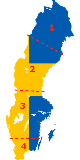 Uppdelningen av de elområden som finns i Sverige.